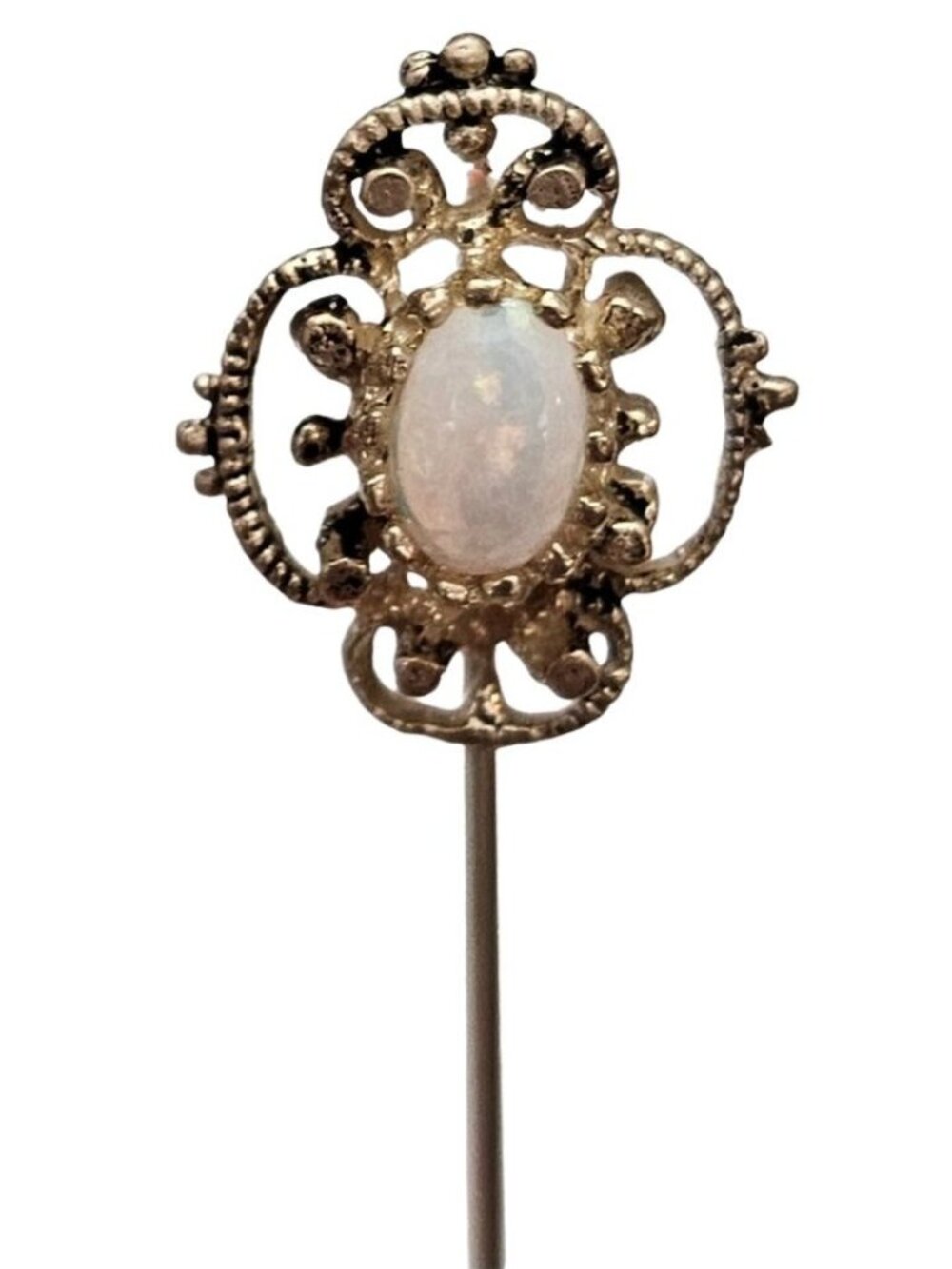 14K Yellow Gold Opal Stick Lapel Filigree Pin J798 - Picture 2 of 9